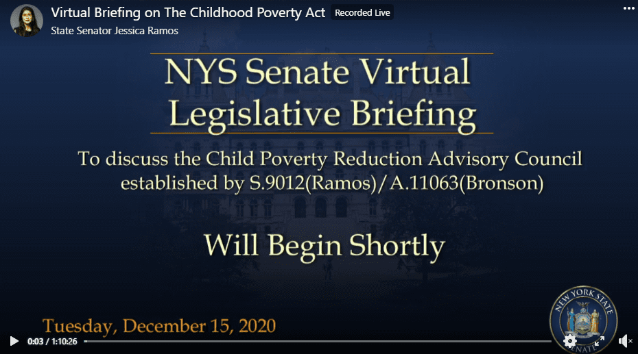 Facebook Live: Virtual Legislative Briefing on the NY Childhood Poverty Reduction Act